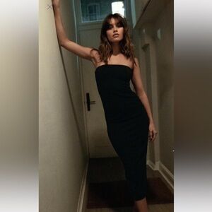 ZARA Black Strapless  MIDI Dress Size Small Bodycon Cocktail Wedding Date